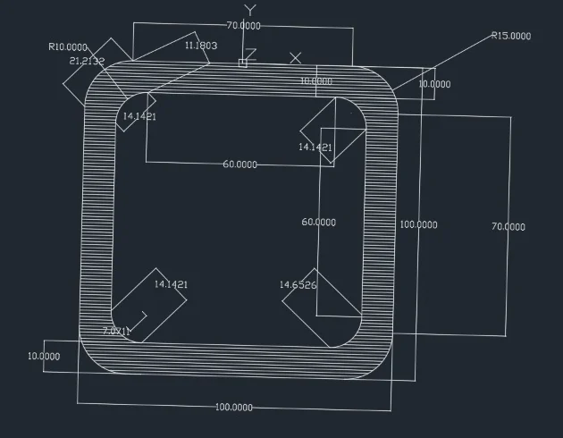 Dimensioned cross-section of a hollow section member