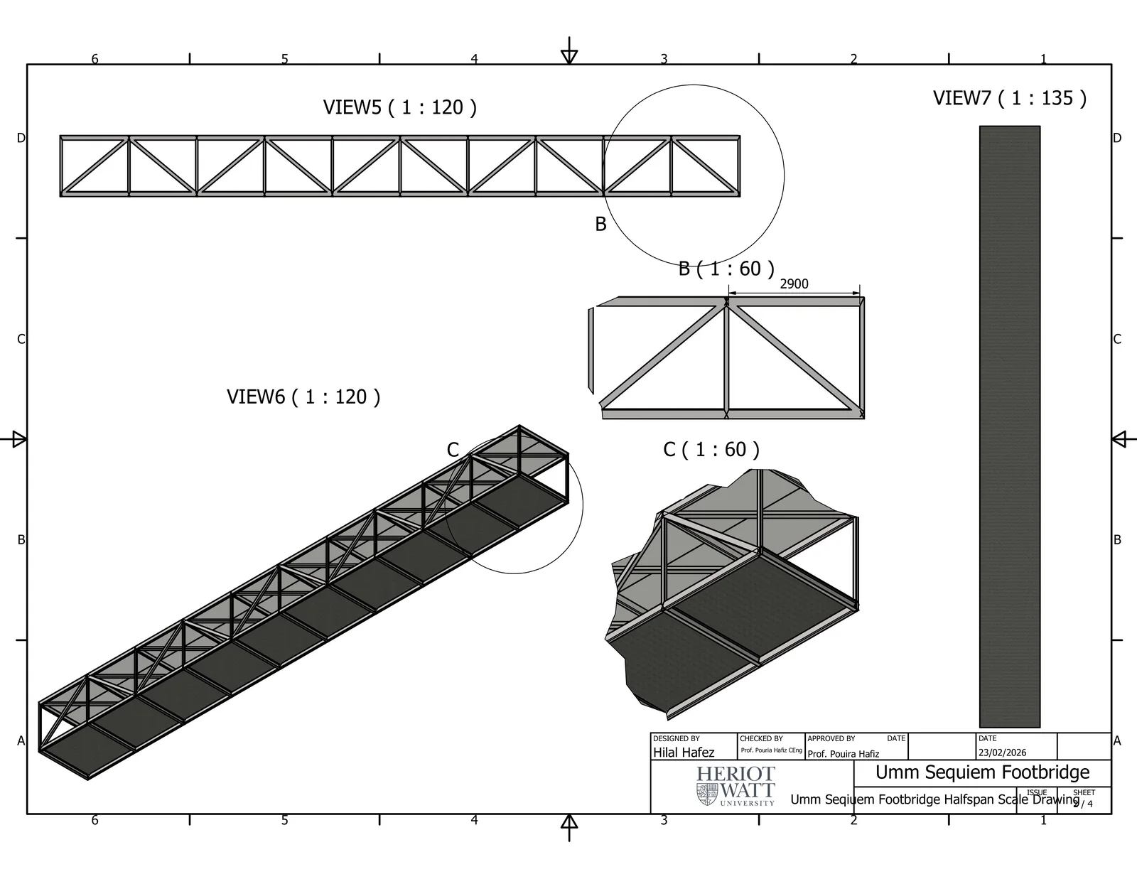 Drawing sheet 2 of 4: views 5 to 7 with details B and C